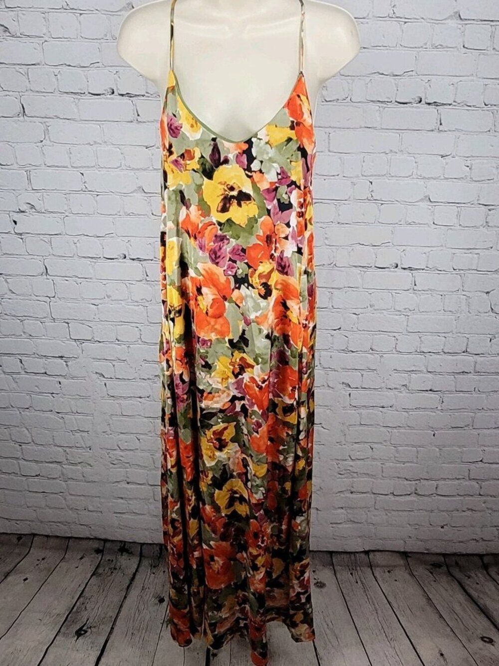 Nicole Miller Multicolor Floral Strappy Lightweight Stretch Maxi Slip Dress XS